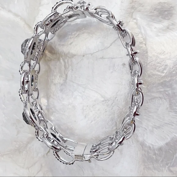 Silver Tone Hematite Labradorite CZ Cuff Bracelet